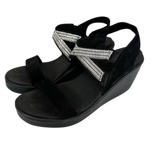 Skechers Cali Wedge Sandals Black Rhinestone Straps Women’s Size 9